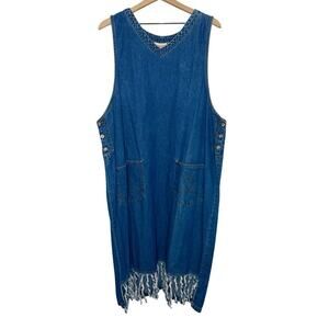 American Vintage Blue Denim Midi Dress with Fringe Hem